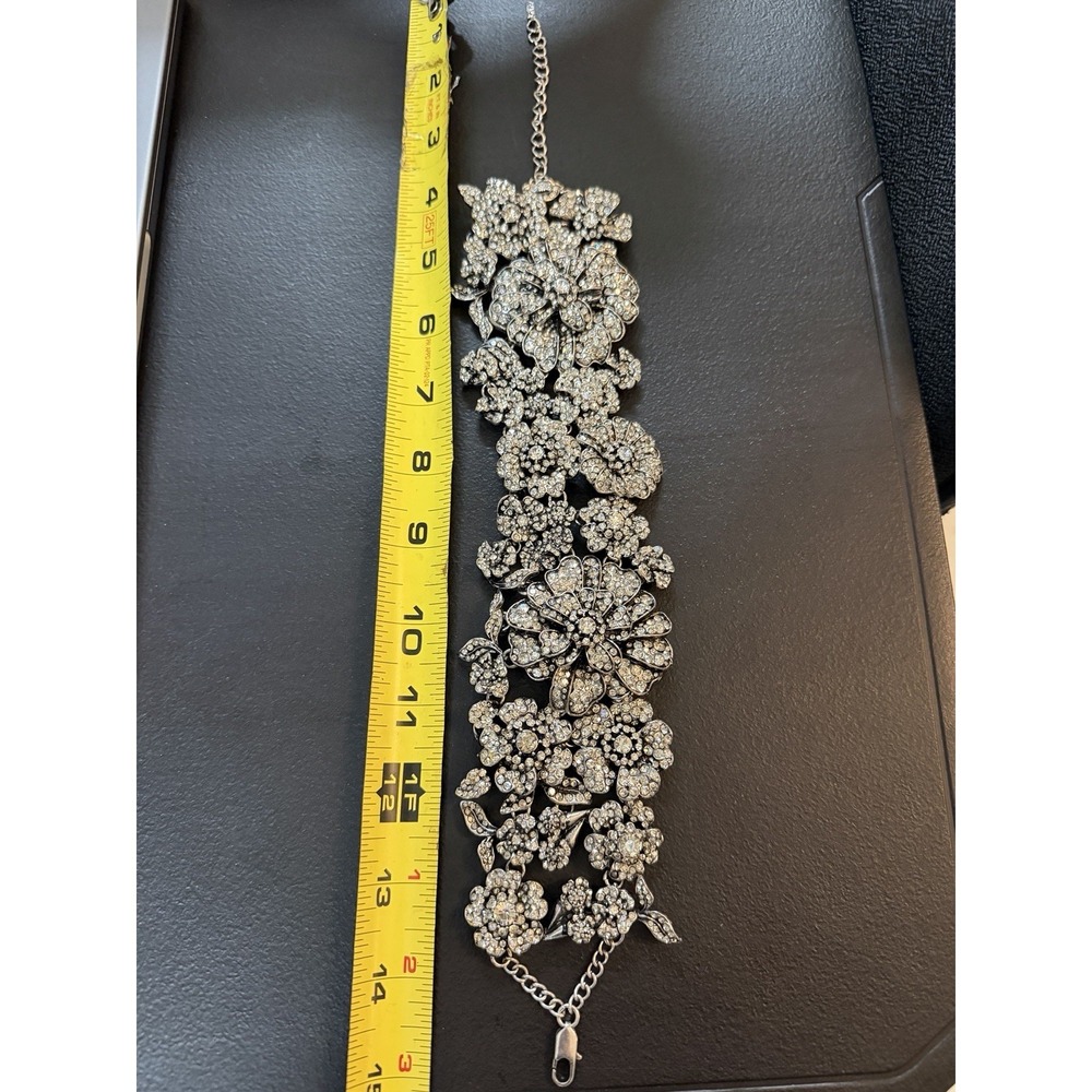 ZARA RHINESTONE FLOWER SILVER CHOKER NECKLACE FORMAL HOLIDAY - Picture 6 of 6
